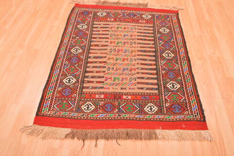 Kilim Red Square Hand Knotted 36 X 45  Area Rug 100-89911 Image 4